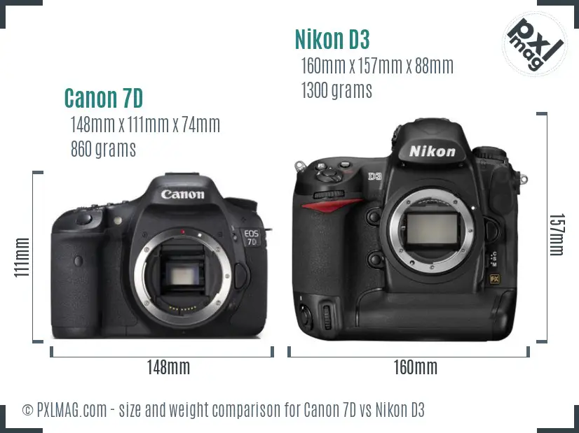 Canon 7D vs Nikon D3 size comparison
