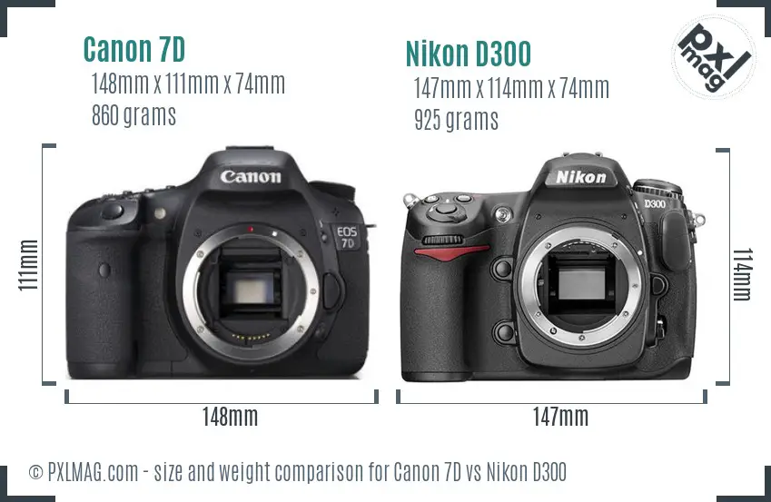 Canon 7D vs Nikon D300 size comparison