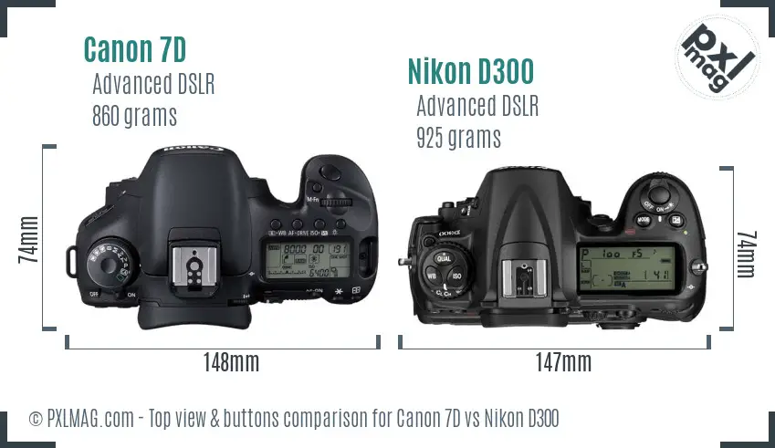 Canon 7D vs Nikon D300 top view buttons comparison