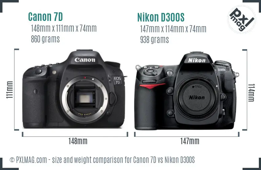 Canon 7D vs Nikon D300S size comparison