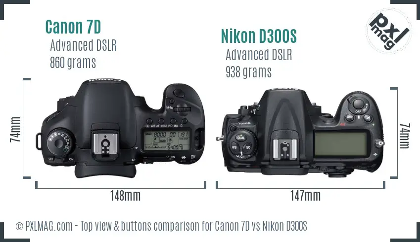 Canon 7D vs Nikon D300S top view buttons comparison