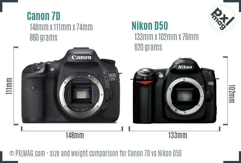 Canon 7D vs Nikon D50 size comparison