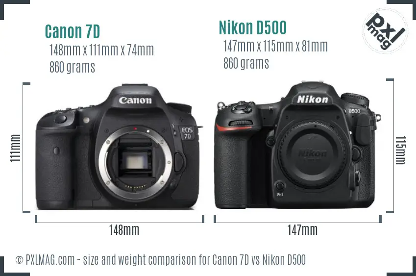 Canon 7D vs Nikon D500 size comparison