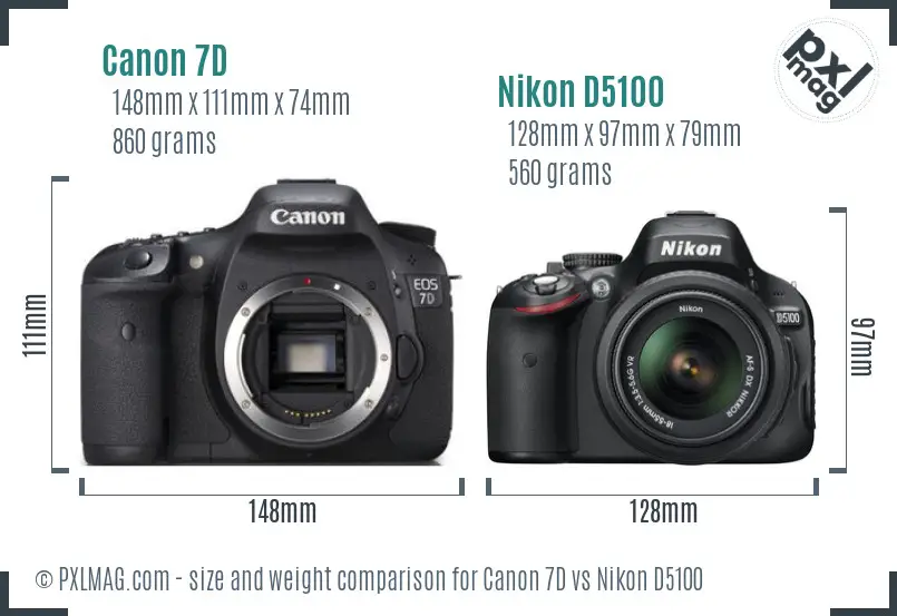 Canon 7D vs Nikon D5100 size comparison Canon 7D vs Nikon D5100 size comparison