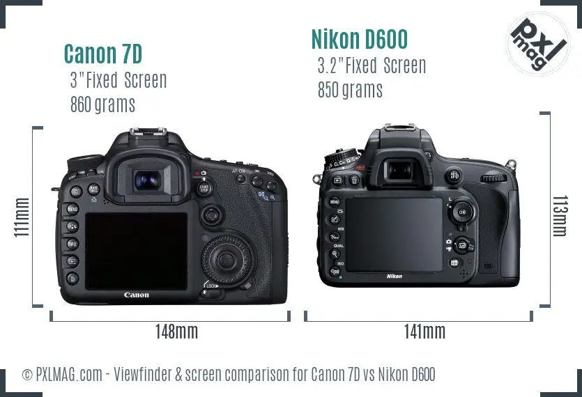 Canon 7D vs Nikon D600 Screen and Viewfinder comparison