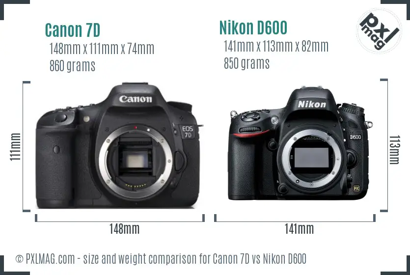 Canon 7D vs Nikon D600 size comparison