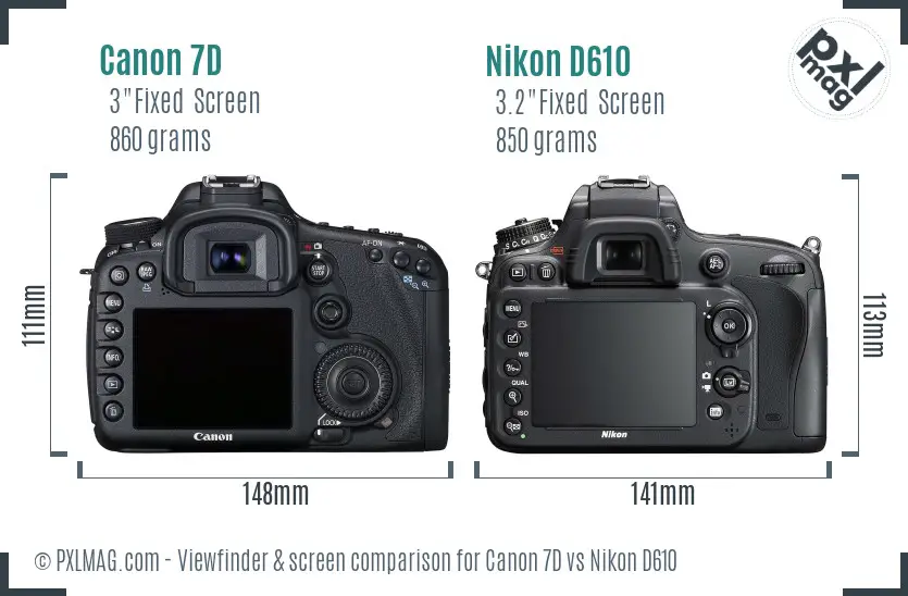 Canon 7D vs Nikon D610 Screen and Viewfinder comparison