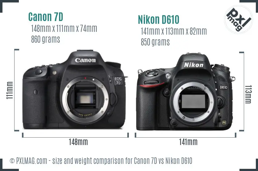 Canon 7D vs Nikon D610 size comparison