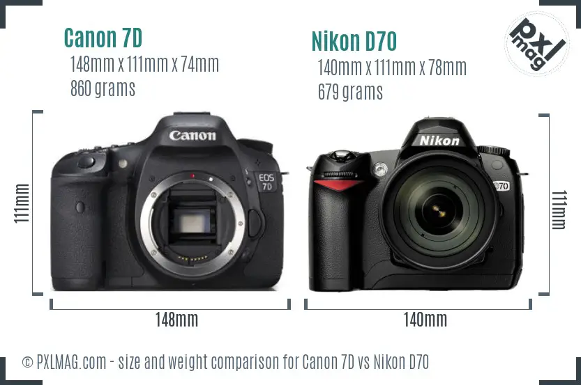 Canon 7D vs Nikon D70 size comparison