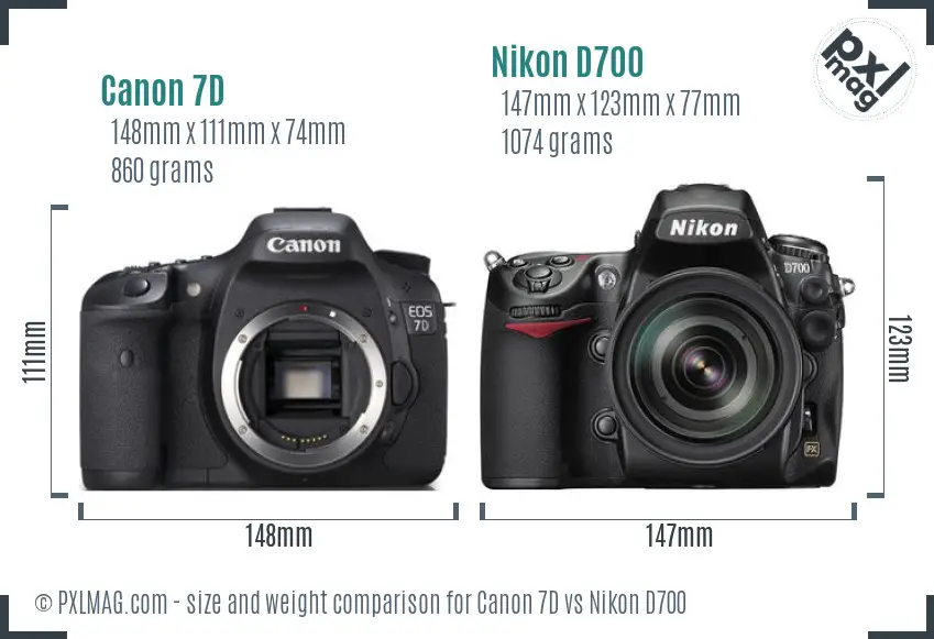 Canon 7D vs Nikon D700 size comparison