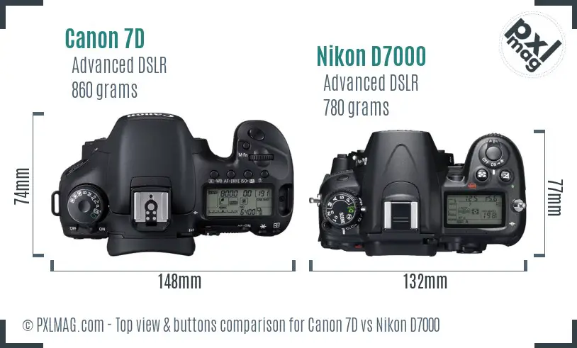 Canon 7D vs Nikon D7000 top view buttons comparison