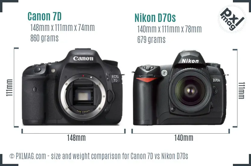 Canon 7D vs Nikon D70s size comparison