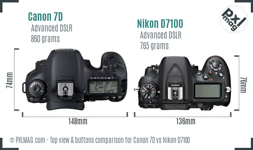 Canon 7D vs Nikon D7100 top view buttons comparison