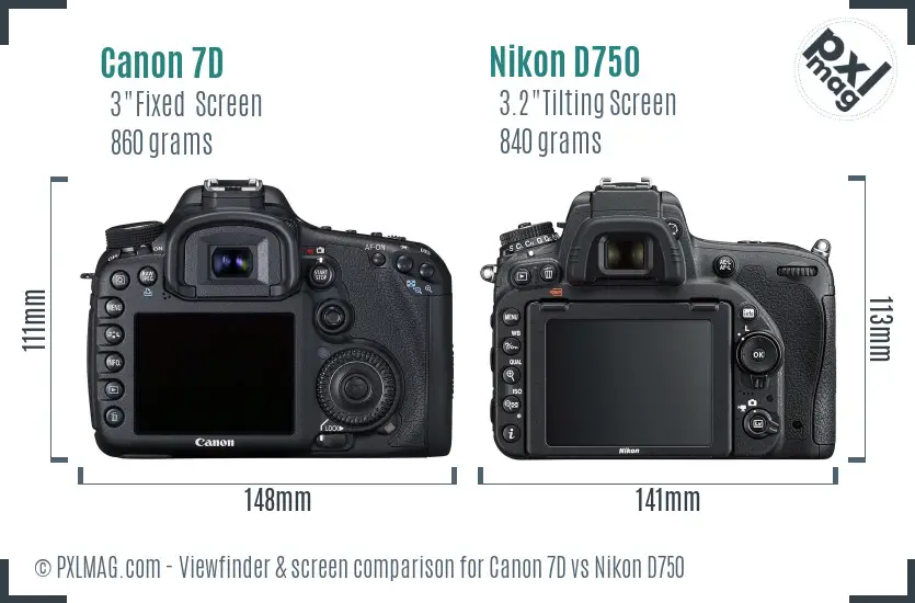 Canon 7D vs Nikon D750 Screen and Viewfinder comparison