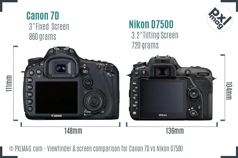 Canon 7D vs Nikon D7500 Screen and Viewfinder comparison