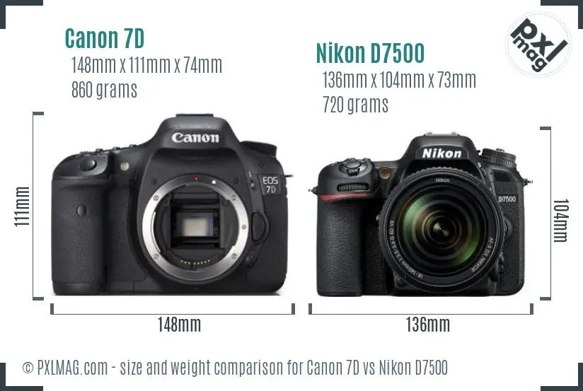 Canon 7D vs Nikon D7500 size comparison