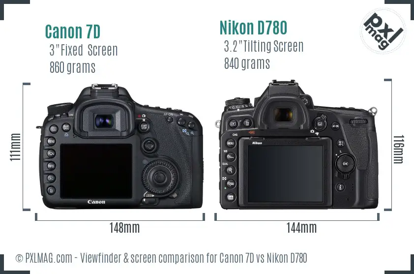 Canon 7D vs Nikon D780 Screen and Viewfinder comparison