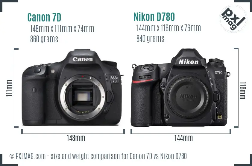 Canon 7D vs Nikon D780 size comparison