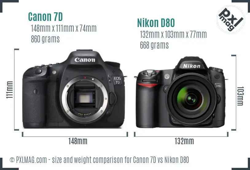 Canon 7D vs Nikon D80 size comparison