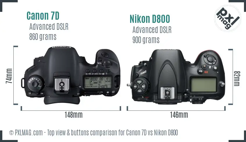Canon 7D vs Nikon D800 top view buttons comparison