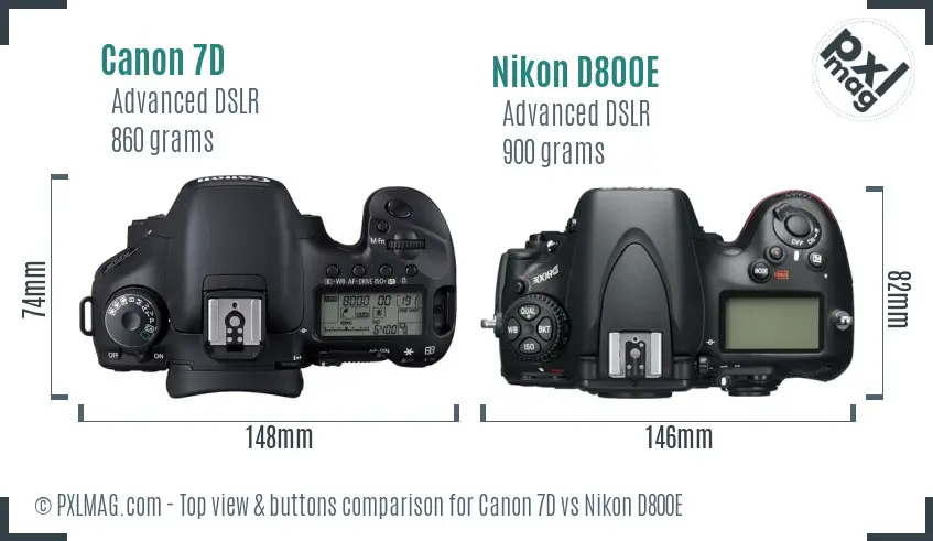 Canon 7D vs Nikon D800E top view buttons comparison
