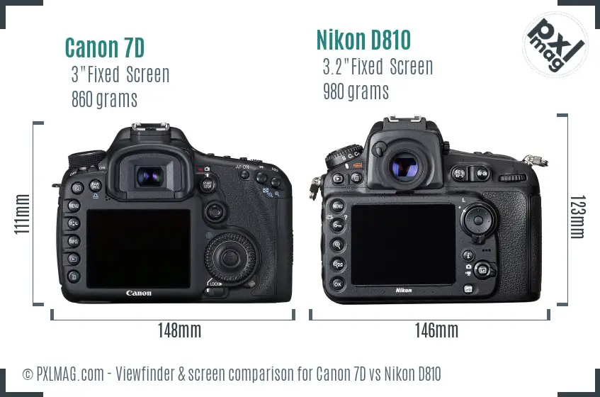 Canon 7D vs Nikon D810 Screen and Viewfinder comparison