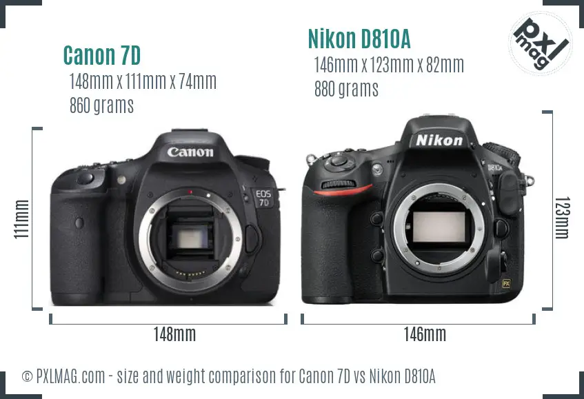 Canon 7D vs Nikon D810A size comparison