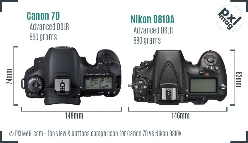 Canon 7D vs Nikon D810A top view buttons comparison