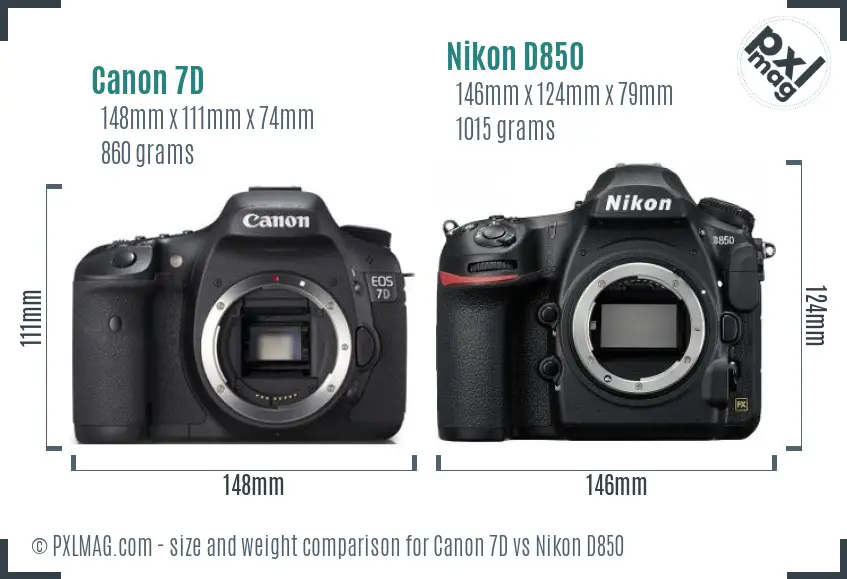 Canon 7D vs Nikon D850 size comparison