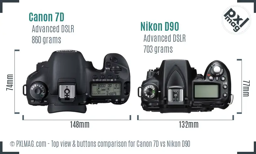 Canon 7D vs Nikon D90 top view buttons comparison