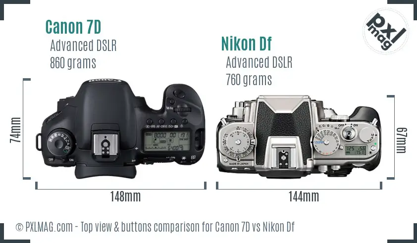 Canon 7D vs Nikon Df top view buttons comparison