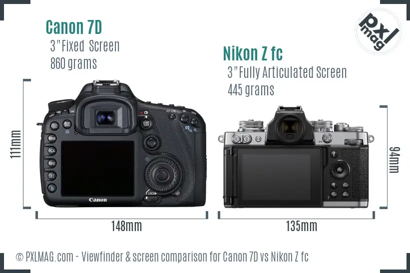 Canon 7D vs Nikon Z fc Screen and Viewfinder comparison