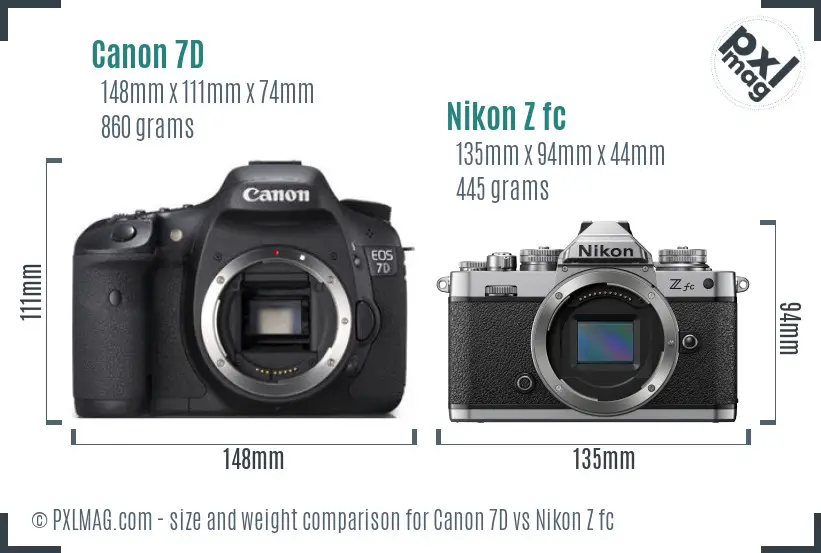 Canon 7D vs Nikon Z fc size comparison