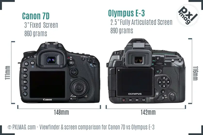 Canon 7D vs Olympus E-3 Screen and Viewfinder comparison