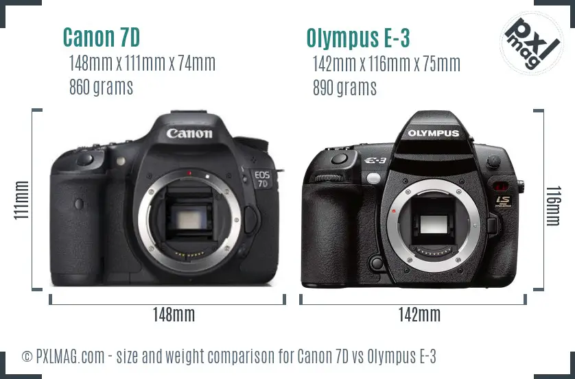 Canon 7D vs Olympus E-3 size comparison