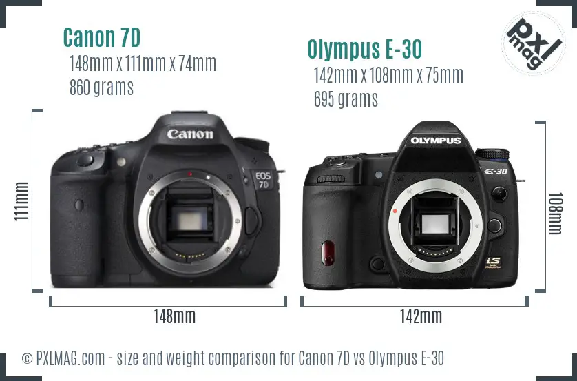 Canon 7D vs Olympus E-30 size comparison
