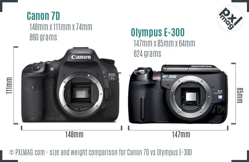 Canon 7D vs Olympus E-300 size comparison