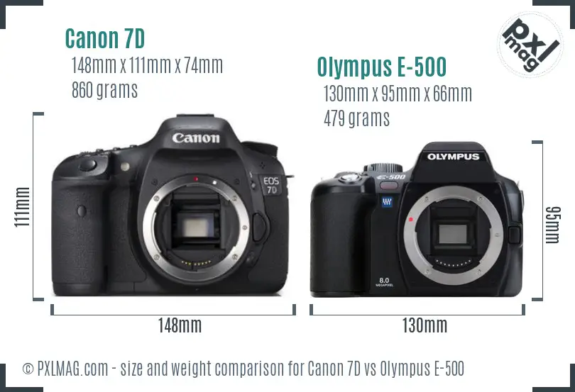 Canon 7D vs Olympus E-500 size comparison