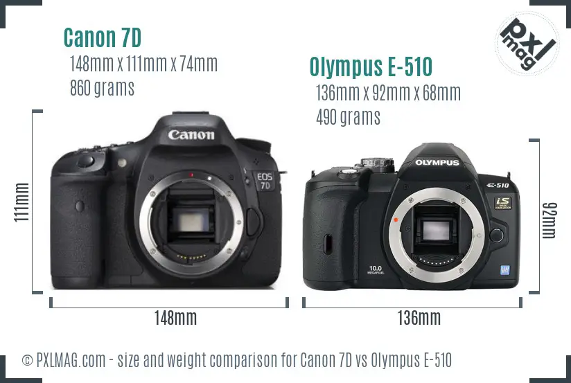 Canon 7D vs Olympus E-510 size comparison