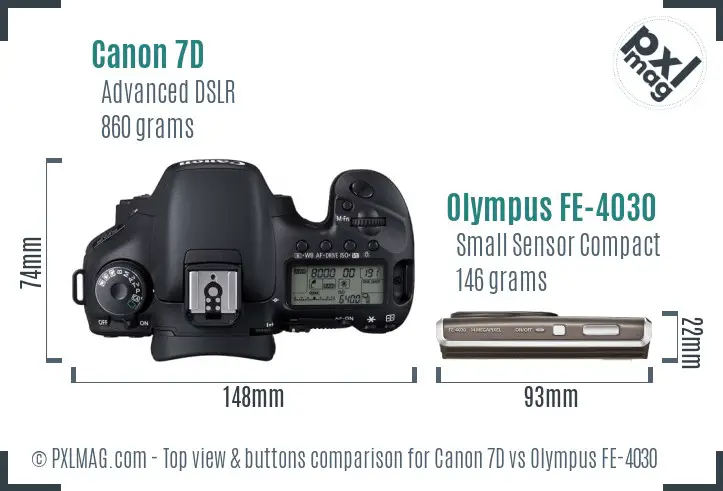 Canon 7D vs Olympus FE-4030 top view buttons comparison