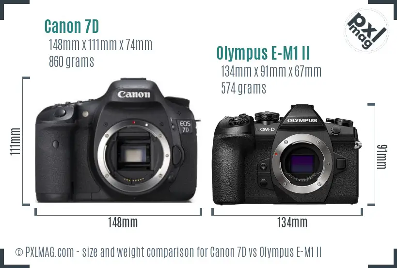 Canon 7D vs Olympus E-M1 II size comparison Canon 7D vs Olympus E-M1 II size comparison