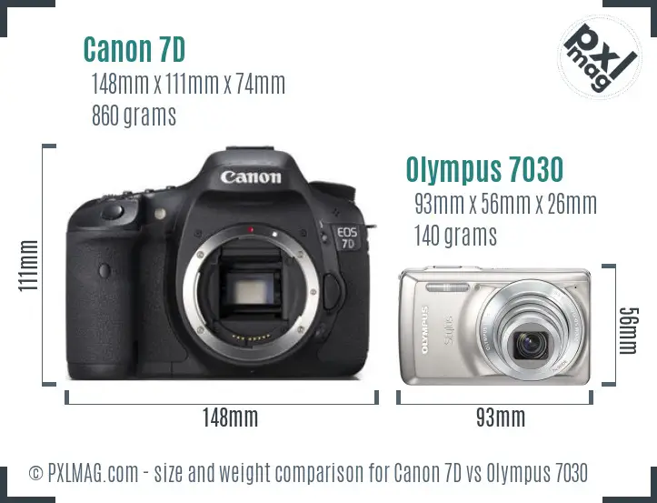 Canon 7D vs Olympus 7030 size comparison