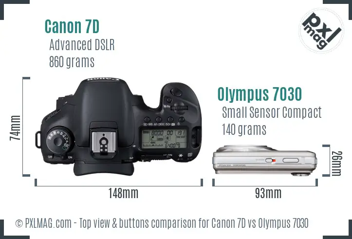 Canon 7D vs Olympus 7030 top view buttons comparison