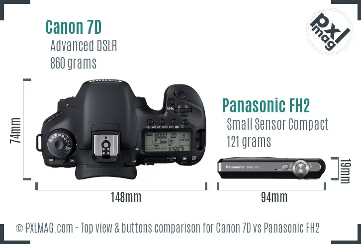 Canon 7D vs Panasonic FH2 top view buttons comparison
