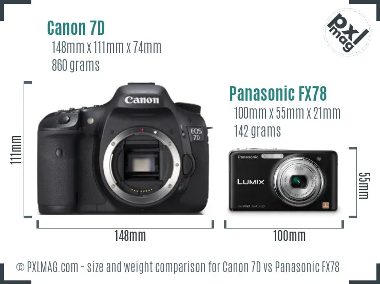 Canon 7D vs Panasonic FX78 size comparison