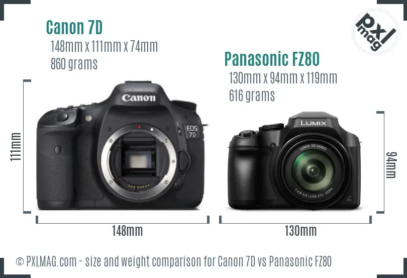 Canon 7D vs Panasonic FZ80 size comparison