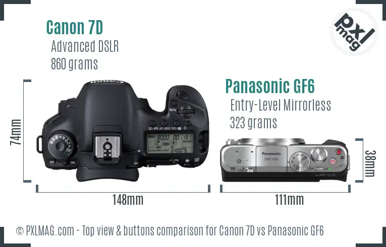 Canon 7D vs Panasonic GF6 top view buttons comparison