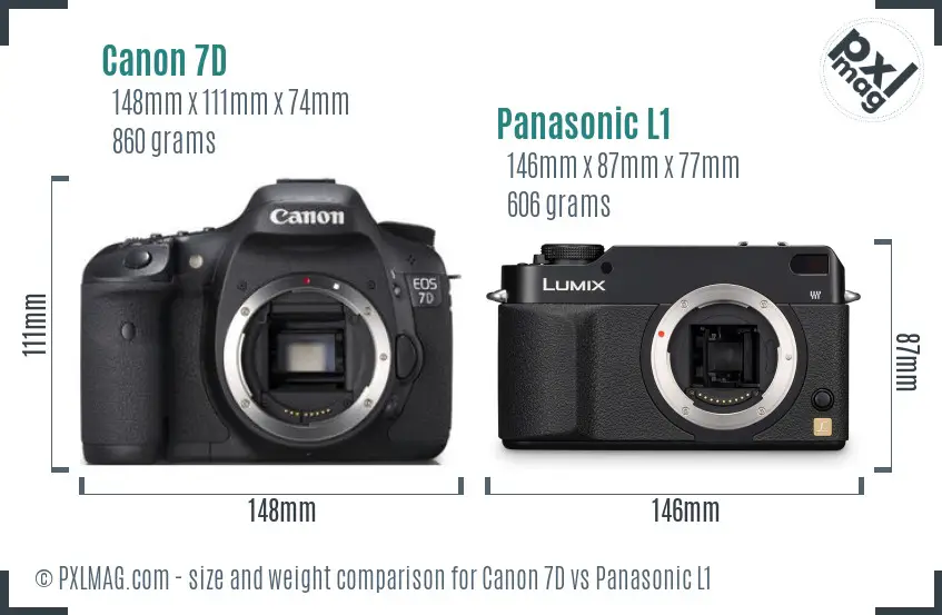 Canon 7D vs Panasonic L1 size comparison