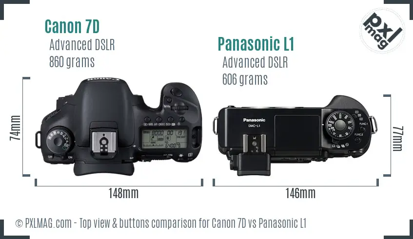 Canon 7D vs Panasonic L1 top view buttons comparison