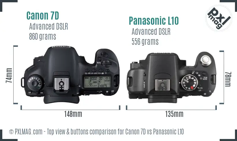 Canon 7D vs Panasonic L10 top view buttons comparison Canon 7D vs Panasonic L10 top view buttons comparison